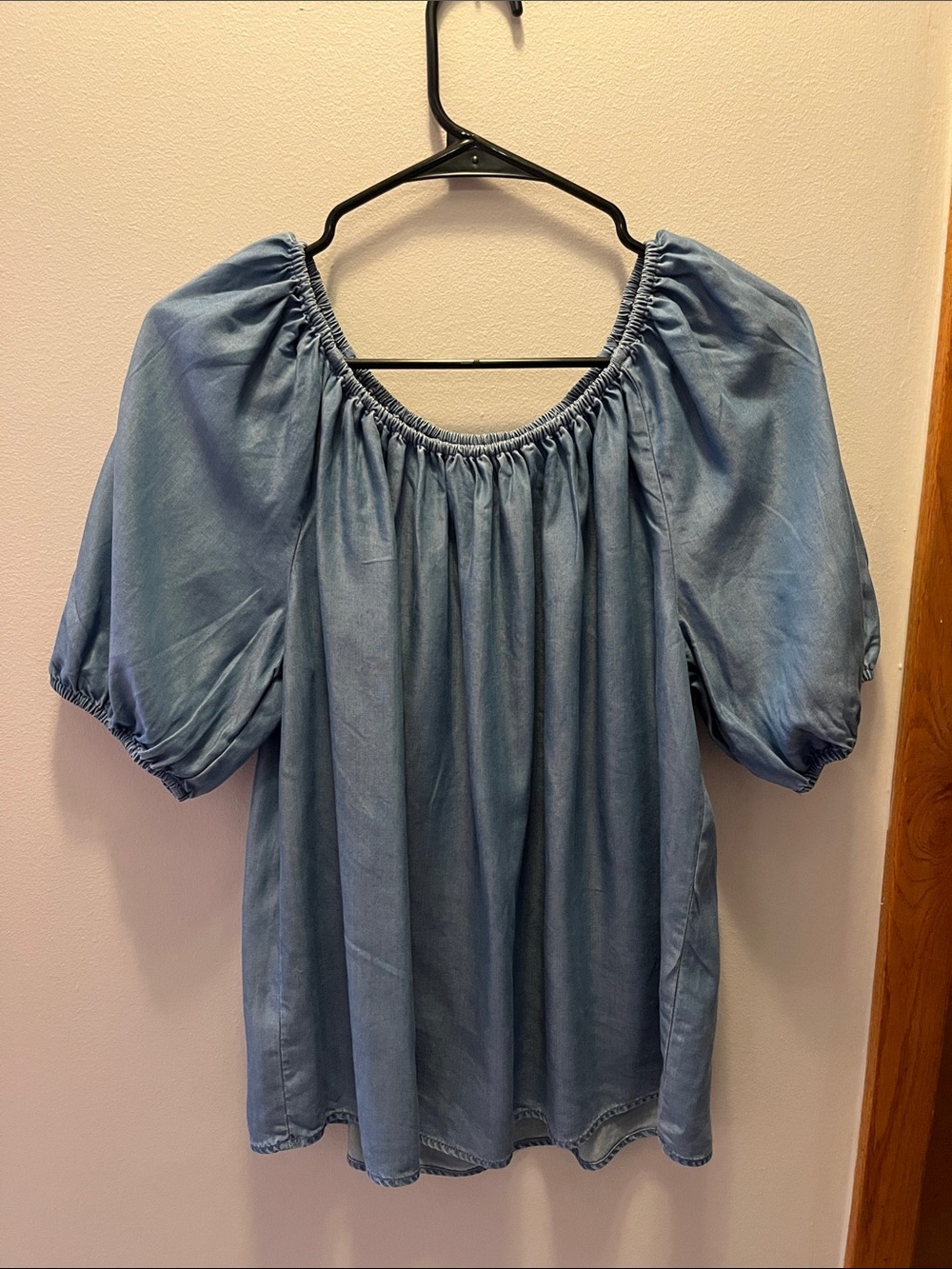 LOFT Light Blue Off-Shoulder Chambray Peasant Tunic